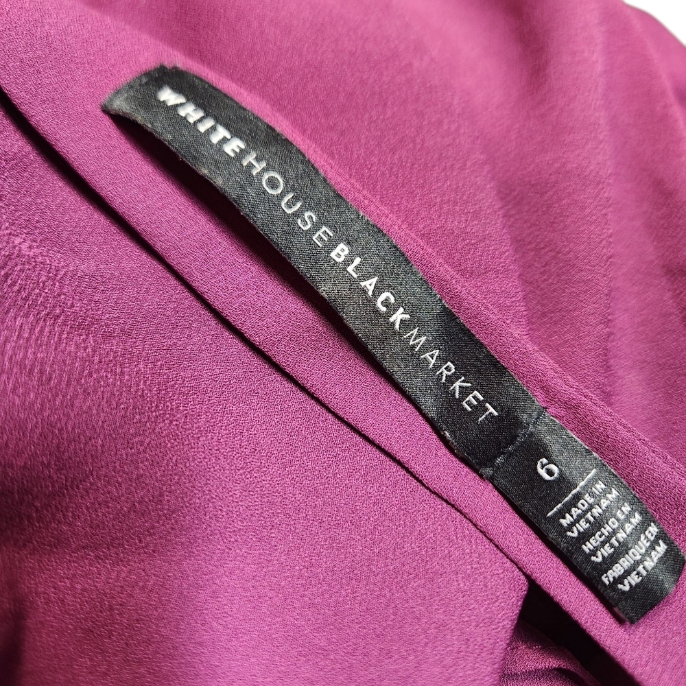 White House Black Market Dramatic Purple Bell Sleeve‎ Drape Back Blouse Top 6 M - Picture 12 of 15